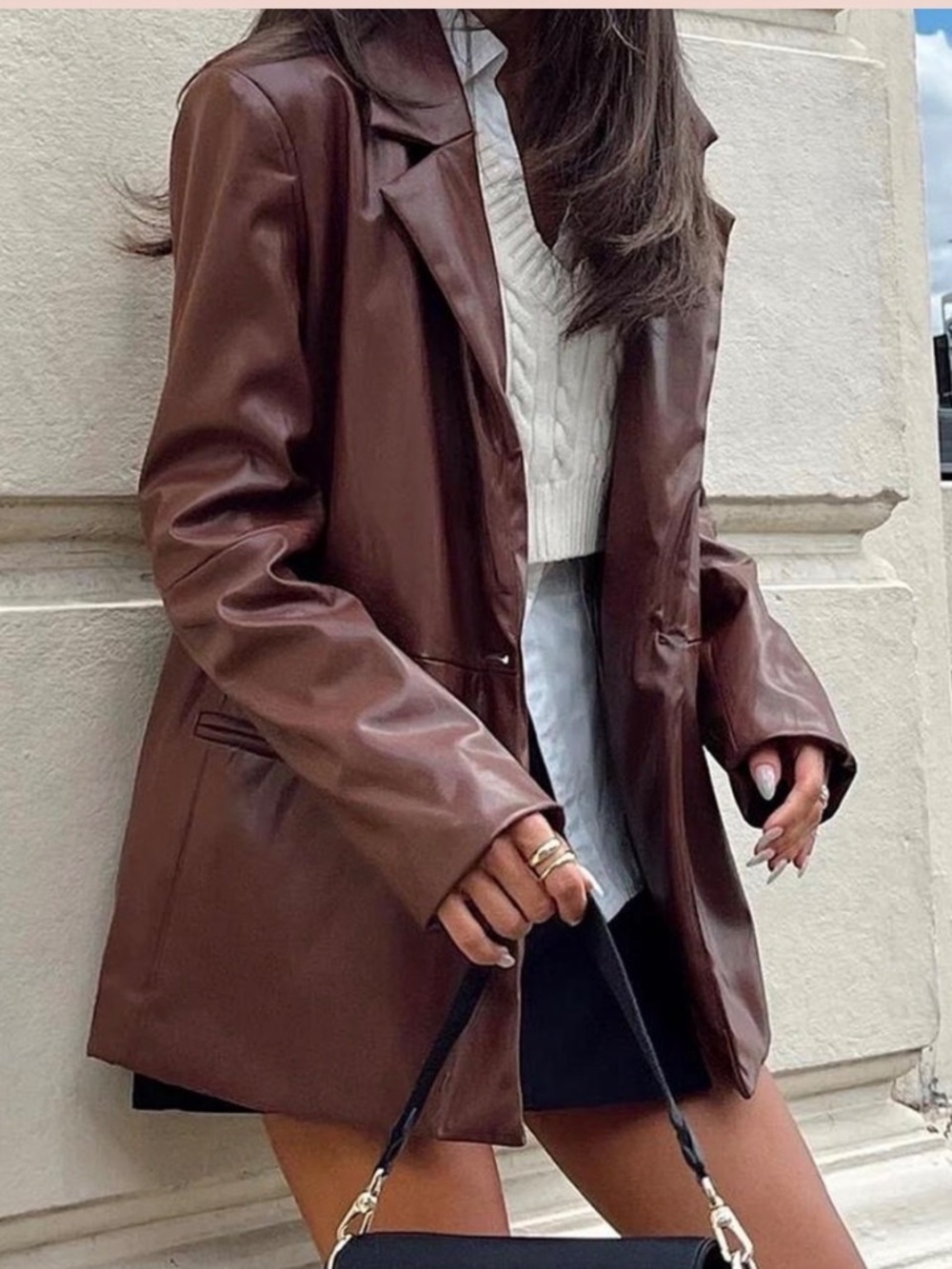Princess Polly MORRISON FAUX LEATHER BLAZER BROWN XS/S
